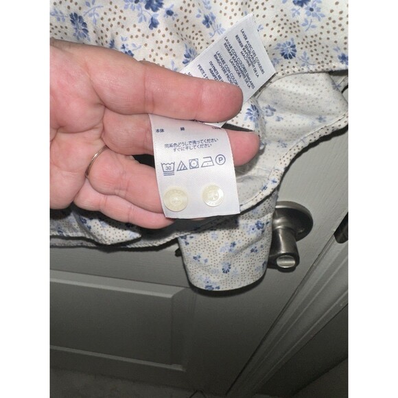 Chaps By Ralph Lauren Women's Shirt Button Up White Blue Floral Polka Dot Sz L - Picture 7 of 11